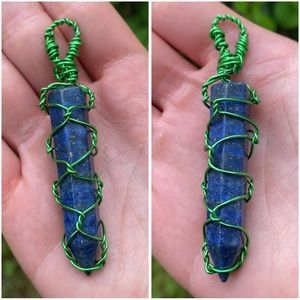 Wire Wrapped Lapis Lazuli Crystal Tower Pendant